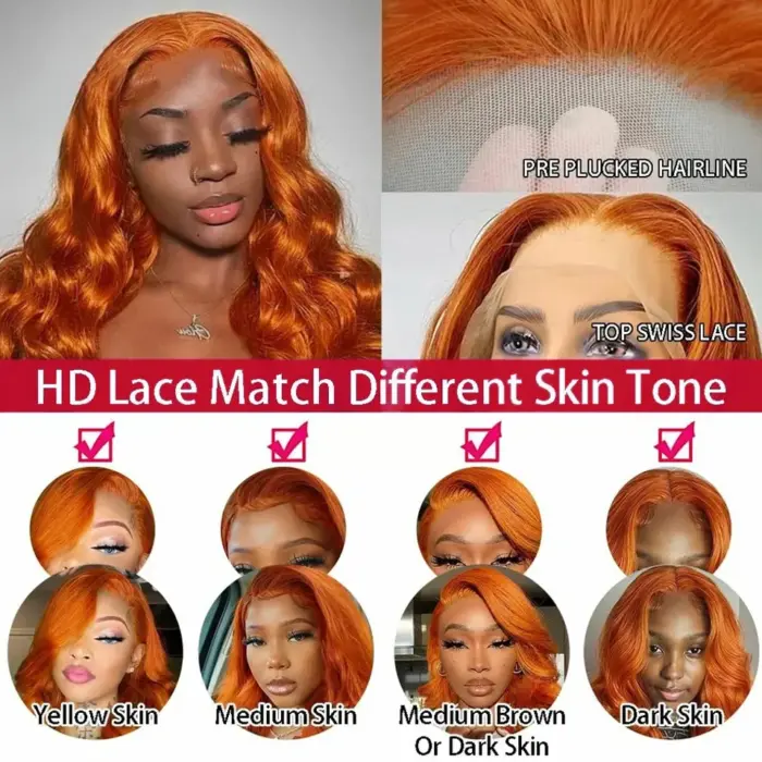 Peluca de cabello humano ondulado con encaje Frontal color naranja jengibre, pelo Remy natural - Imagen 3