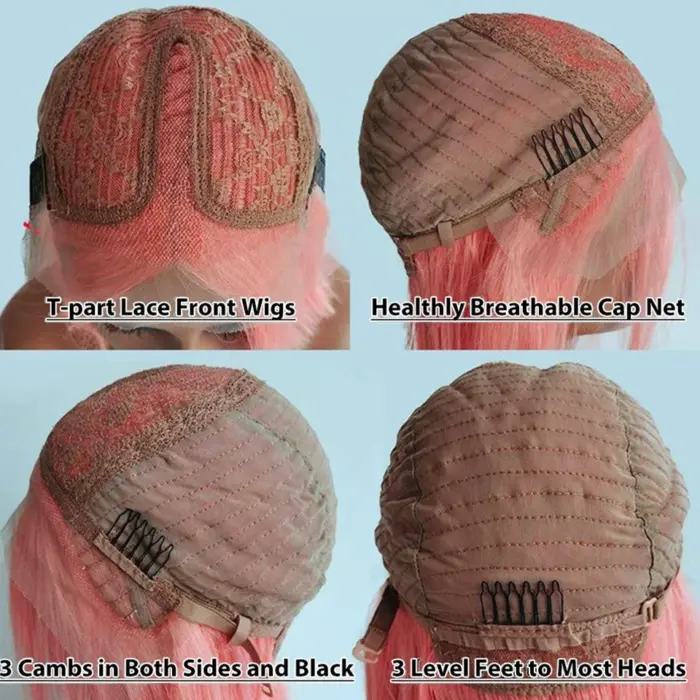 Pelucas de cabello humano brasileño Remy rosada corta - Imagen 4